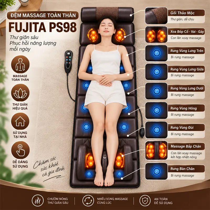 Thiết kế đệm massage toàn thân, thư giãn nhiều vùng cơ thể